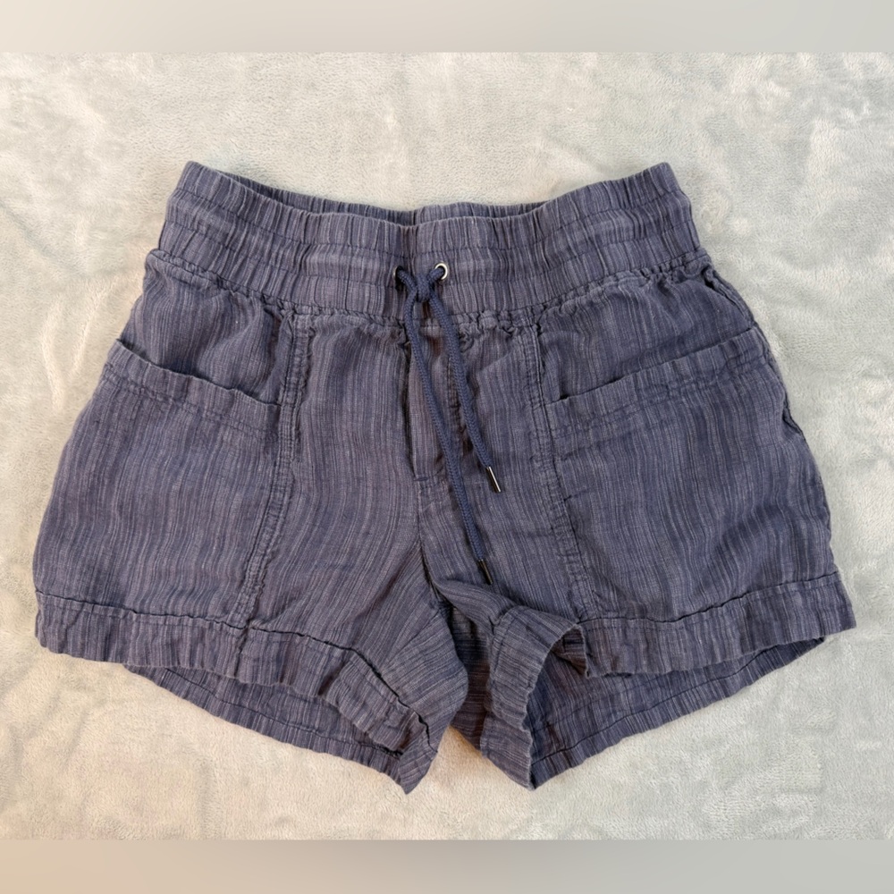 Athleta Cabo Linen Textured Women’s 4 Blue Drawstring 4” shorts